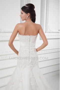 Sleeveless Strapless Satin Lace Fine Netting Wedding Dresses 2031351