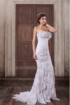 Mermaid/Trumpet Sweetheart Chiffon Elastic Woven Satin Beaded Wedding Dresses 2031355