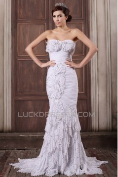 Mermaid/Trumpet Sweetheart Chiffon Elastic Woven Satin Beaded Wedding Dresses 2031355