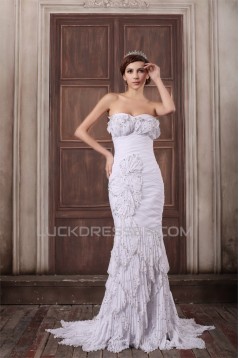 Mermaid/Trumpet Sweetheart Chiffon Elastic Woven Satin Beaded Wedding Dresses 2031355