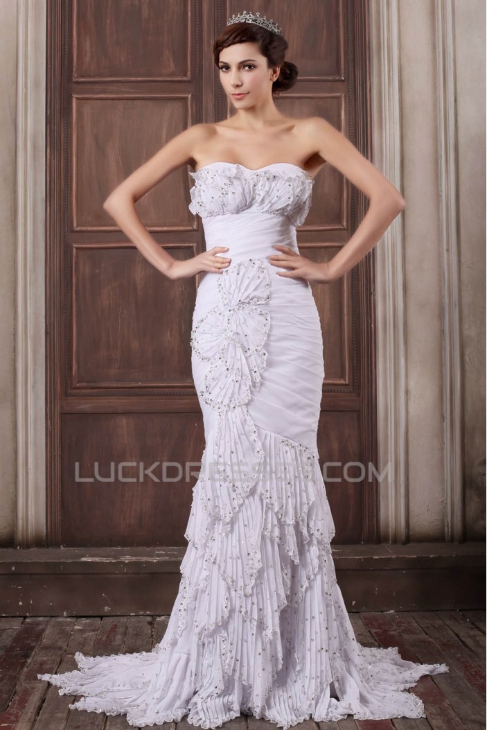 Mermaid/Trumpet Sweetheart Chiffon Elastic Woven Satin Beaded Wedding Dresses 2031355