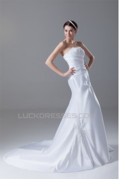 Soft Sweetheart Fit and flare Satin Sleeveless Wedding Dresses 2031360