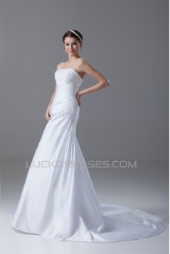 Soft Sweetheart Fit and flare Satin Sleeveless Wedding Dresses 2031360