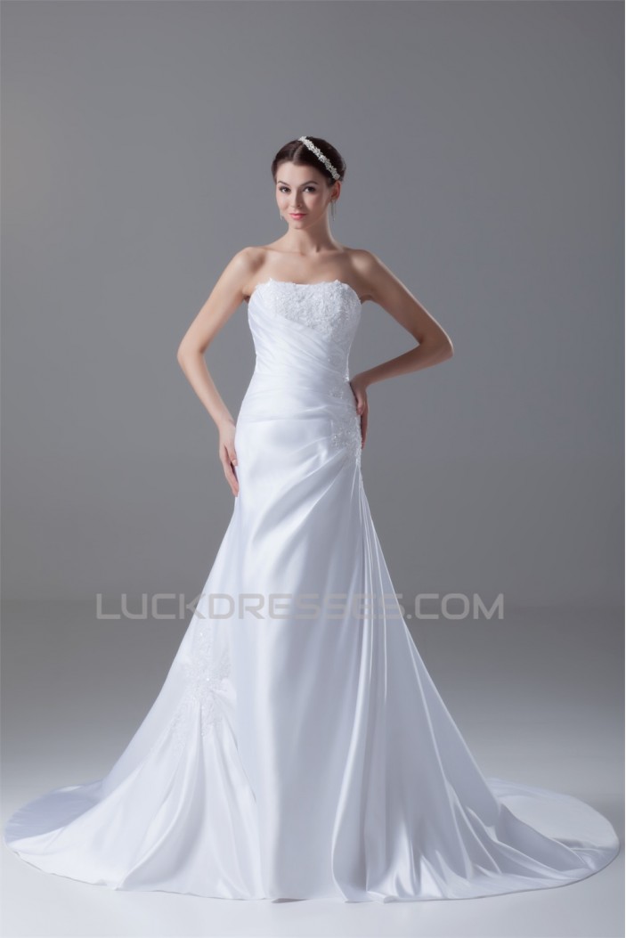 Soft Sweetheart Fit and flare Satin Sleeveless Wedding Dresses 2031360