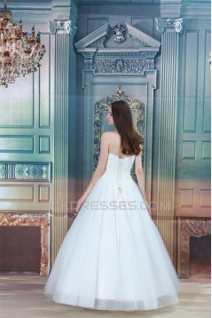 Strapless Ball Gown Satin Fine Netting Sleeveless Wedding Dresses 2031363