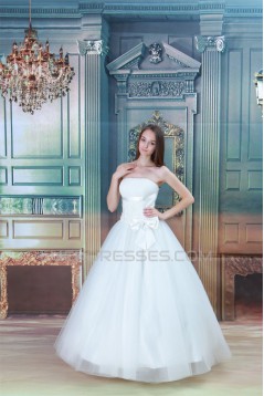 Strapless Ball Gown Satin Fine Netting Sleeveless Wedding Dresses 2031363