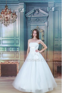 Strapless Ball Gown Satin Fine Netting Sleeveless Wedding Dresses 2031363