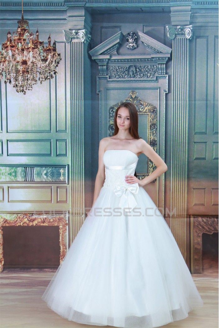 Strapless Ball Gown Satin Fine Netting Sleeveless Wedding Dresses 2031363