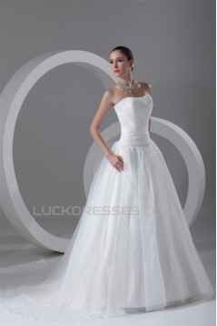 Strapless Ball Gown Sleeveless Satin Organza Wedding Dresses 2031365