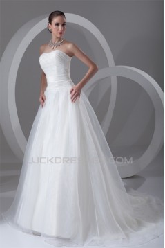 Strapless Ball Gown Sleeveless Satin Organza Wedding Dresses 2031365