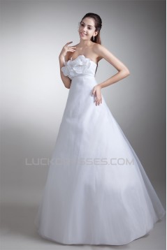 Strapless Satin Organza A-Line Sleeveless Wedding Dresses 2031367