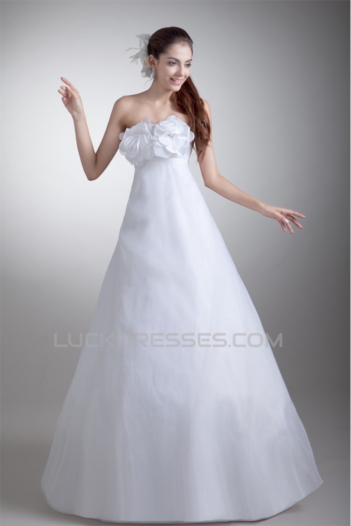 Strapless Satin Organza A-Line Sleeveless Wedding Dresses 2031367