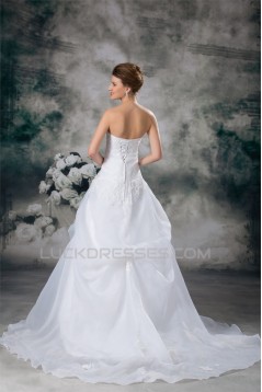 Strapless Satin Organza Sleeveless A-Line Lace Wedding Dresses 2031369
