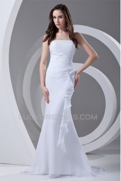 Trumpet/Mermaid Strapless Chiffon Beaded Wedding Dresses 2031371