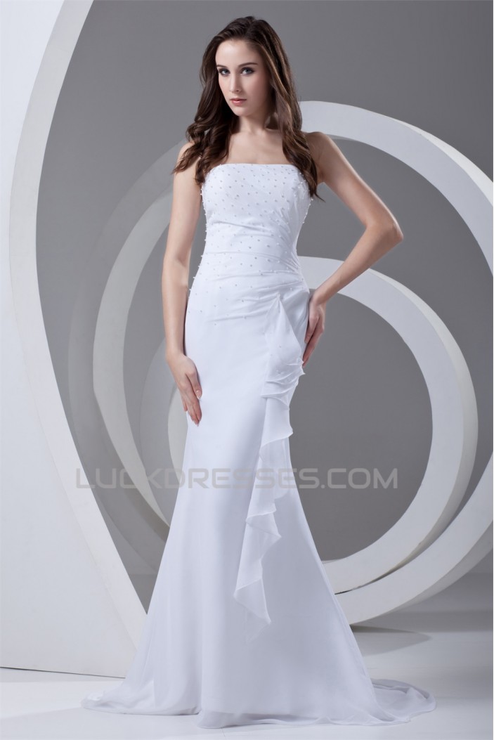 Trumpet/Mermaid Strapless Chiffon Beaded Wedding Dresses 2031371