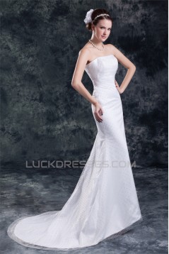 Strapless Sleeveless Mermaid/Trumpet Satin Fine Netting Wedding Dresses 2031372