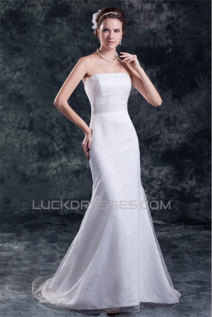 Strapless Sleeveless Mermaid/Trumpet Satin Fine Netting Wedding Dresses 2031372