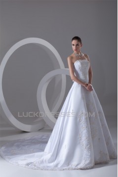 Strapless Sleeveless Satin A-Line Most Beautiful Wedding Dresses 2031373