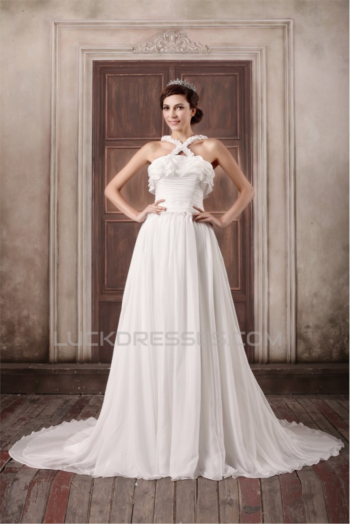 Straps Chiffon Elastic Woven Satin A-Line New Arrival Wedding Dresses 2031374