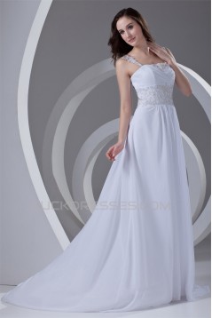 Straps Chiffon Satin Sleeveless Sheath/Column Beaded Beautiful Wedding Dresses 2031375