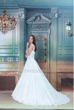 Sweetheart A-Line Satin Taffeta Sleeveless Beaded Lace Wedding Dresses 2031377