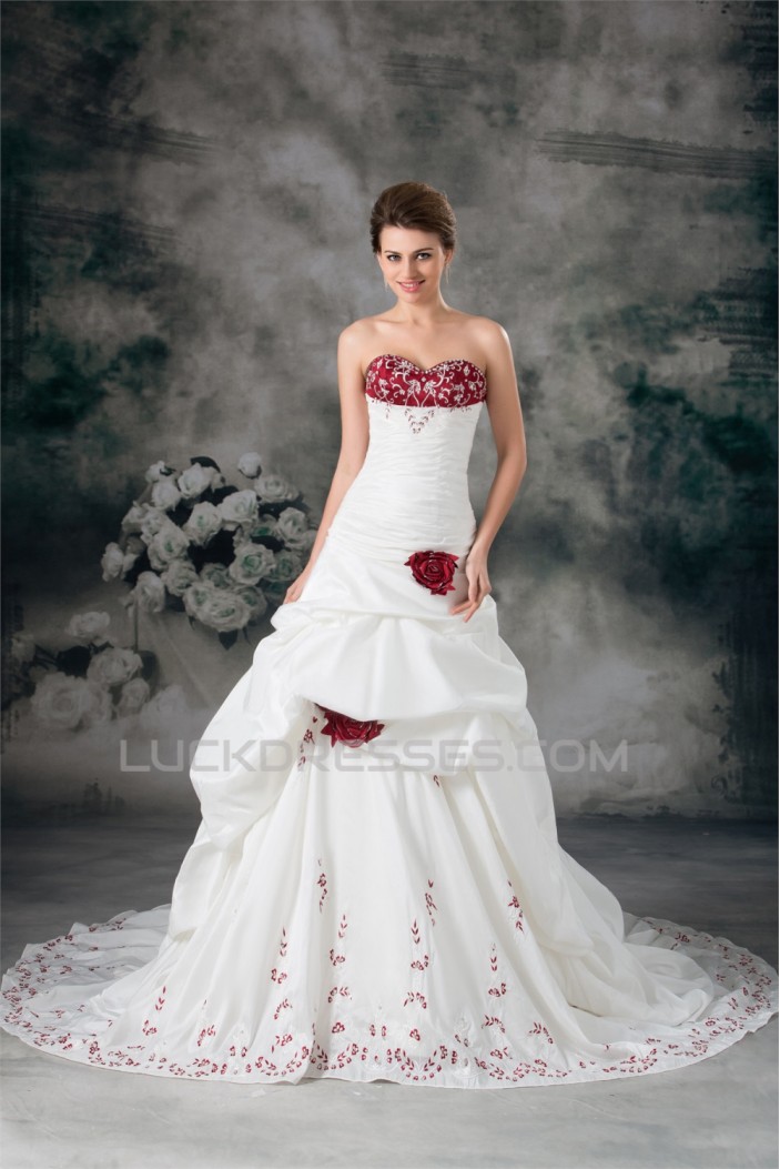 Sweetheart A-Line Sleeveless Taffeta Wedding Dresses 2031379