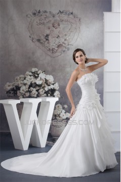 A-Line Strapless Chapel Train Wedding Dresses 2030138