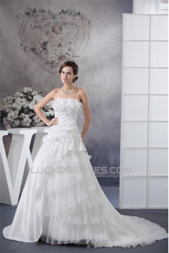 A-Line Strapless Chapel Train Wedding Dresses 2030138