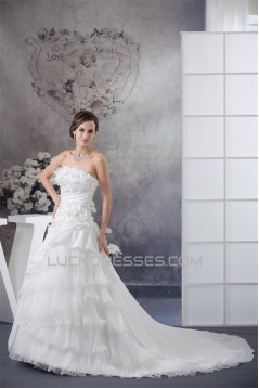 A-Line Strapless Chapel Train Wedding Dresses 2030138