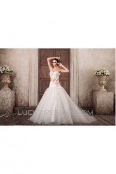 Sweetheart Ball Gown Satin Lace Fine Netting Sweet Wedding Dresses 2031381