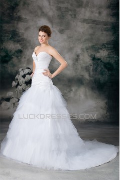 Sweetheart Satin Fine Netting Sleeveless Wedding Dresses 2031384