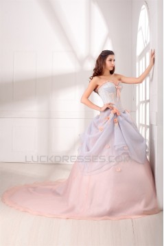 Sweetheart Satin Organza Sleeveless Ball Gown Wedding Dresses with Color 2031386