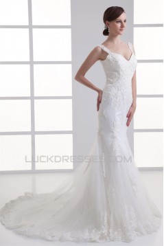 Sweetheart Sleeveless Satin Fine Netting Lace Embellished Wedding Dresses 2031393