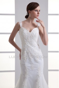 Sweetheart Sleeveless Satin Fine Netting Lace Embellished Wedding Dresses 2031393