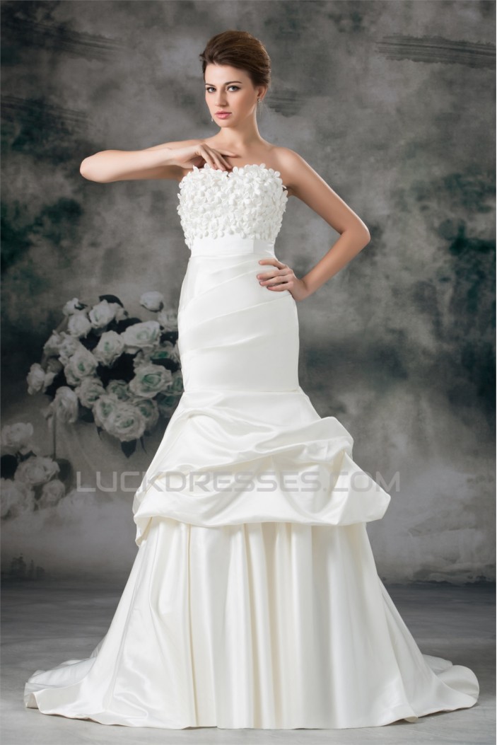 Sweetheart Sleeveless Satin Mermaid/Trumpet Wedding Dresses 2031394