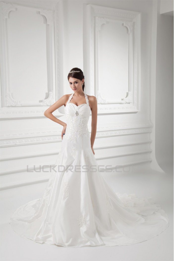 Taffeta Halter A-Line Sleeveless Most Beautiful Wedding Dresses 2031399