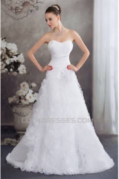 Fantastic Sleeveless A-Line Satin Organza Sweetheart Wedding Dresses 2030141