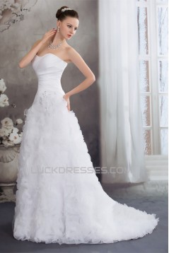 Fantastic Sleeveless A-Line Satin Organza Sweetheart Wedding Dresses 2030141