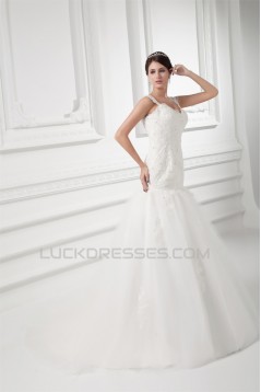 V-Neck Sleeveless A-Line Satin Fine Netting Lace Wedding Dresses 2031415