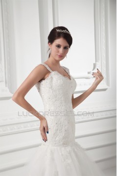 V-Neck Sleeveless A-Line Satin Fine Netting Lace Wedding Dresses 2031415