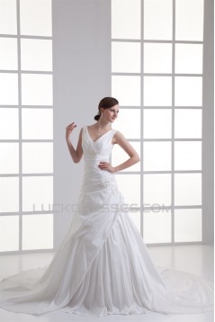 Wholesale Ball Gown Sleeveless V-Neck Taffeta Wedding Dresses 2031417