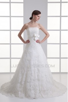 Wonderful A-Line Sleeveless Satin Lace Strapless Wedding Dresses 2031425