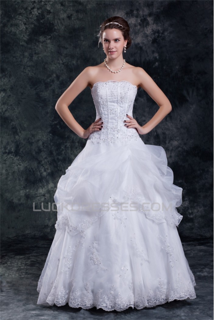 Wonderful Ball Gown Strapless Satin Organza Sleeveless Wedding Dresses 2031427
