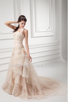 Wonderful Halter Ball Gown Sleeveless Satin Organza Wedding Dresses 2031428