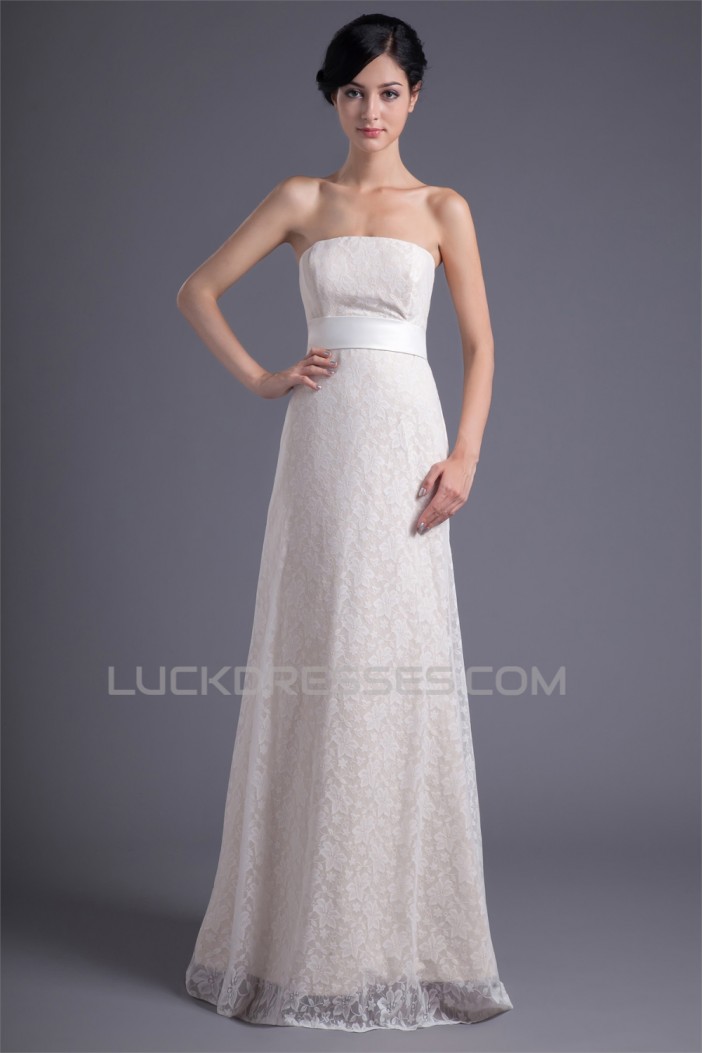 Wonderful Sleeveless Strapless Satin Lace A-Line Wedding Dresses 2031431