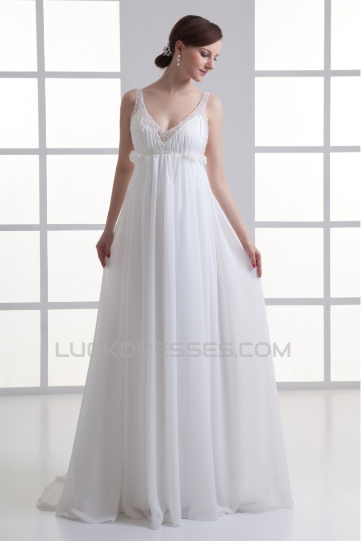 Wonderful V-Neck Sleeveless Chiffon Beaded Empire Wedding Dresses Maternity Wedding Dresses 2031434