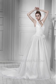 Elegant A-Line Halter Court Train Wedding Dresses 2031438