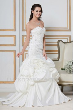 A-Line Sweetheart Court Train Beaded Lace Wedding Dresses 2031439