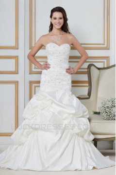 A-Line Sweetheart Court Train Beaded Lace Wedding Dresses 2031439