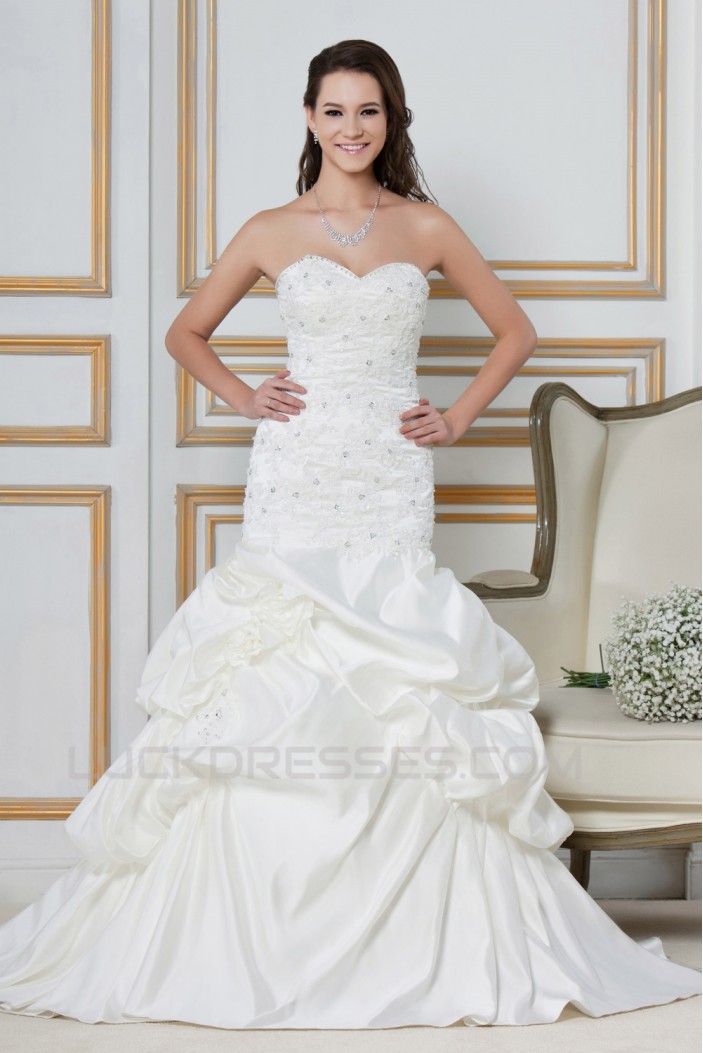 A-Line Sweetheart Court Train Beaded Lace Wedding Dresses 2031439